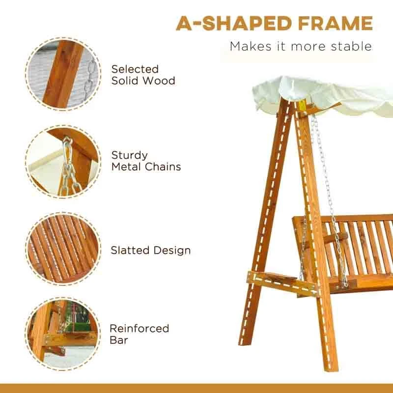 Outsunny 3-Seater Wooden Garden Swing Chair - Cream - 01-0301 - Image 3