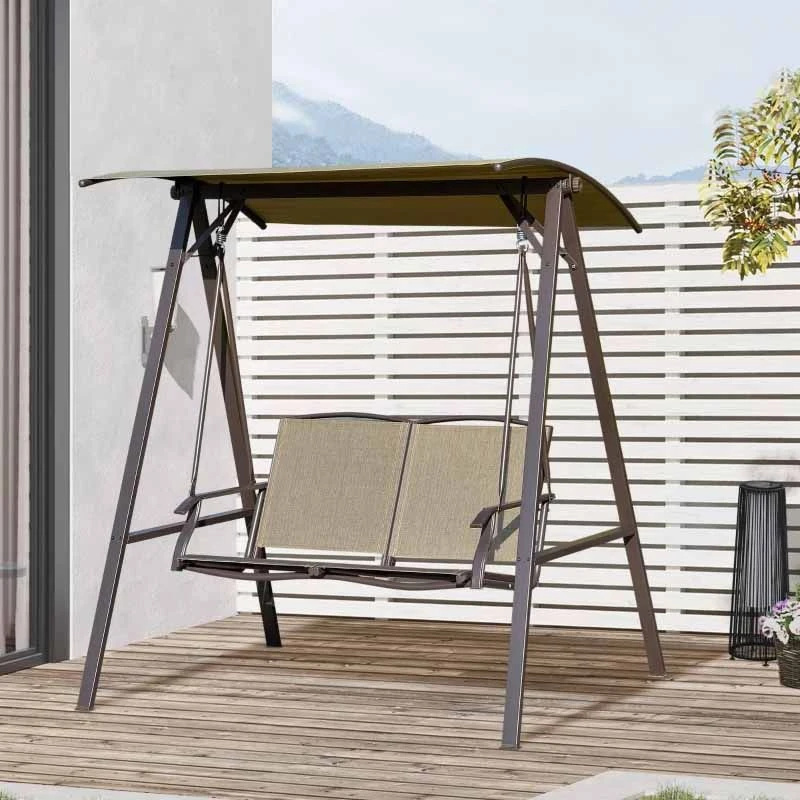 Outsunny 2 Seater Garden Swing Chair With Canopy - Brown - 84A-251BN