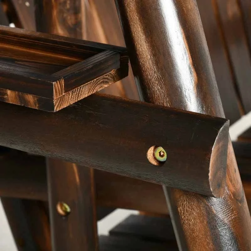 Outsunny 2-Seater Fir Wood Garden Swing Chair With Canopy - Brown - 84A-216 - Image 3