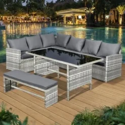 Oseasons® Fiji Rattan 8 Seater Corner Dining Set - Dove Grey - 106045