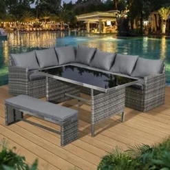 Oseasons® Fiji Rattan 8 Seater Corner Dining Set - Pewter Grey - 106046