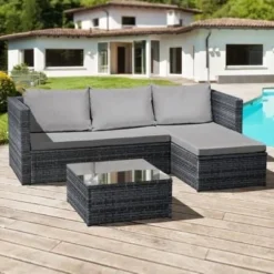 Oseasons® Corfu Rattan 3 Seater Chaise Lounge Set - Ocean Grey - 106048