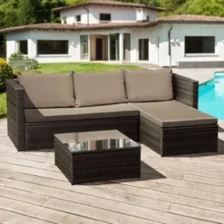 Oseasons® Corfu Rattan 3 Seater Chaise Lounge Set - Brown - 106049