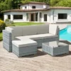 Oseasons® Trinidad Rattan 4 Seater Modular Chaise Lounge Set - Stone Grey - 106283