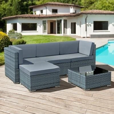 Oseasons® Trinidad Rattan 4 Seater Modular Chaise Lounge Set - Ocean Grey - 106370