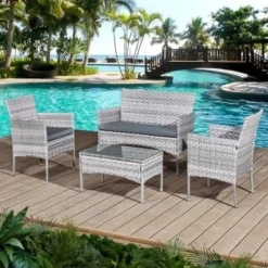Oseasons® Acorn Rattan 4 Seater Bistro Lounge Set - Dove Grey - 106375
