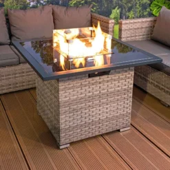 Royal Fire⢠Cancun Rattan Square Gas Fire Table In Dove Grey - 106464