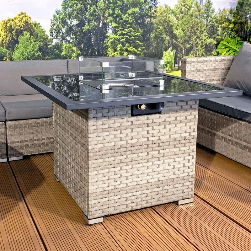 Royal Fire™ Cancun Rattan Square Gas Fire Table In Dove Grey - 106464 - Image 2