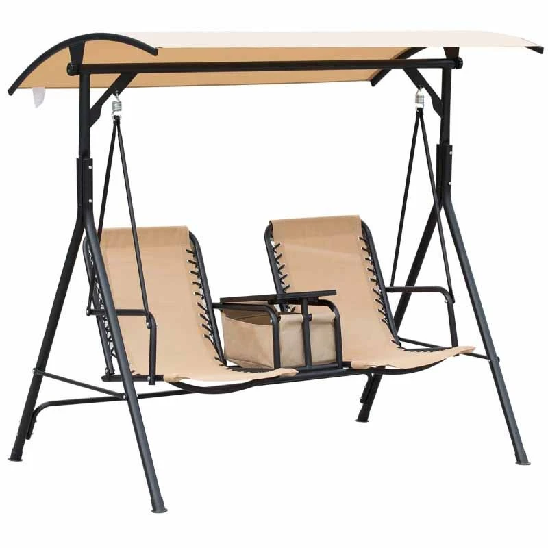 Outsunny 2-Seater Garden Swing Chair With Table - Beige - 84A-141BG