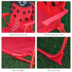 Outsunny Kids Folding Picnic Table And Chairs Set - Ladybug Pattern - 312-024RD