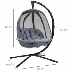 Outsunny Hanging Egg Chair With Cushion - Grey - 84A-207V70GY