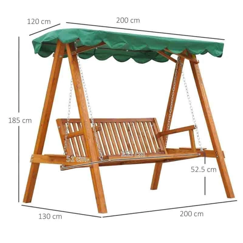 Outsunny 3-Seater Larch Wood Swing Chair -Green - 01-0302 - Image 2