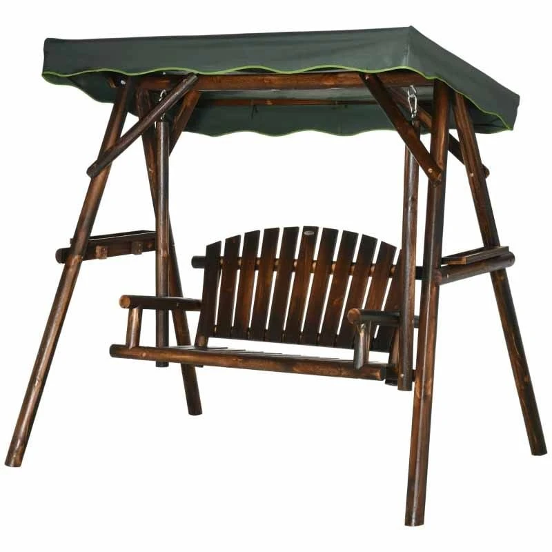 Outsunny 2-Seater Fir Wood Garden Swing Chair With Canopy - Brown - 84A-216 - Image 4
