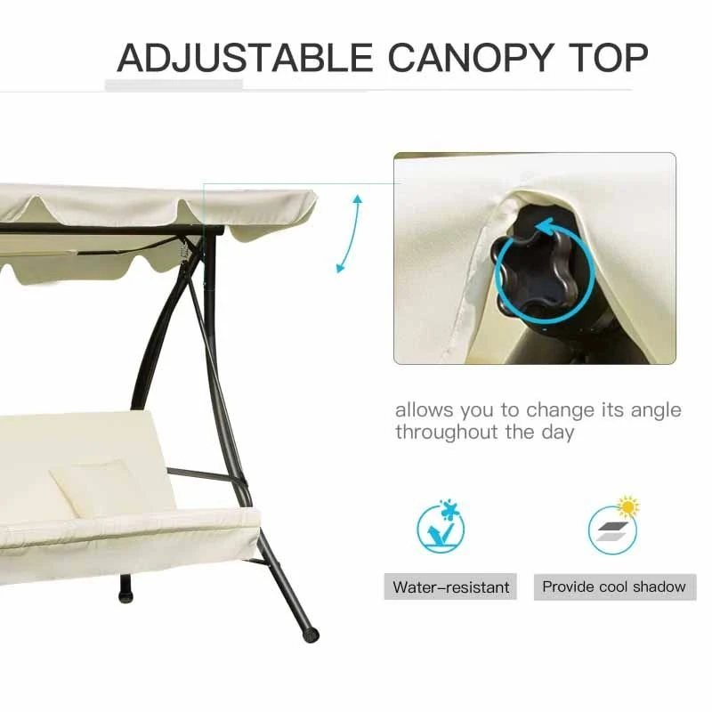 Outsunny 2-in-1 Convertible Garden Swing Chair With Pillows - Cream White -84A-032 - Image 2