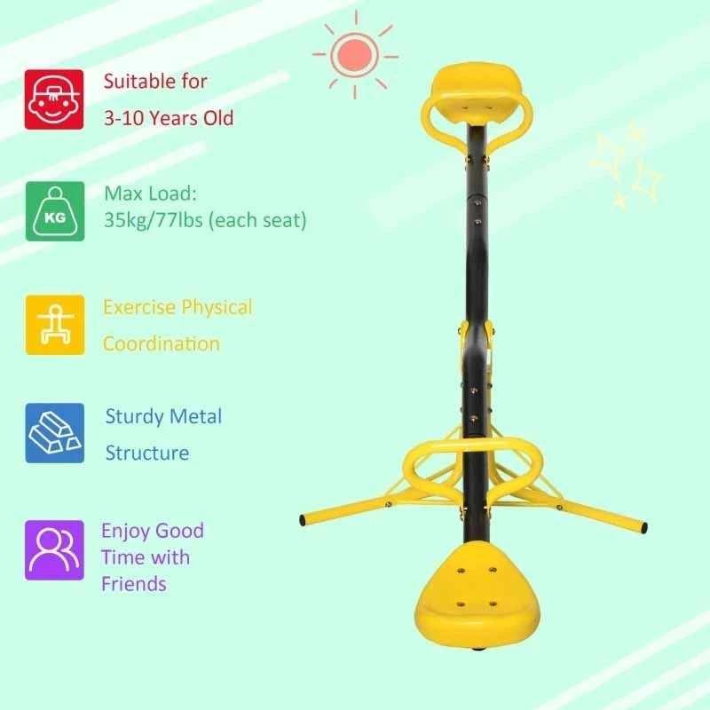 Outsunny 360° Rotating Seesaw For Kids - Yellow - 344-006YL - Image 3