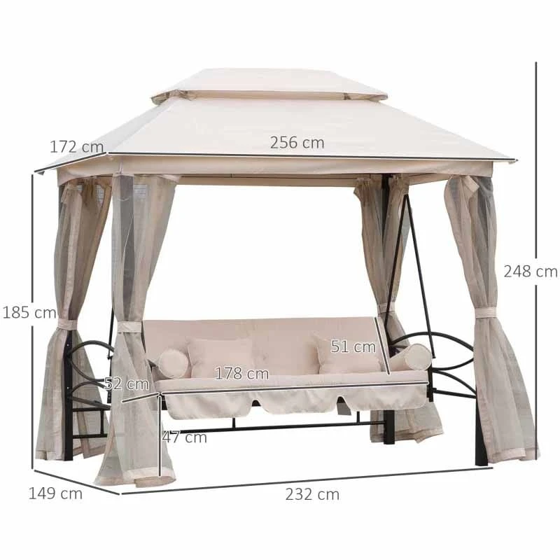 Outsunny 2-in-1 Convertible Gazebo Swing Chair - Cream White - 84A-102 - Image 2