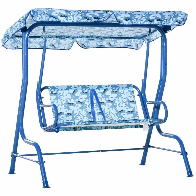 Outsunny 2-Seater Kids Canopy Garden Swing Chair - Blue- 312-026 - Image 3
