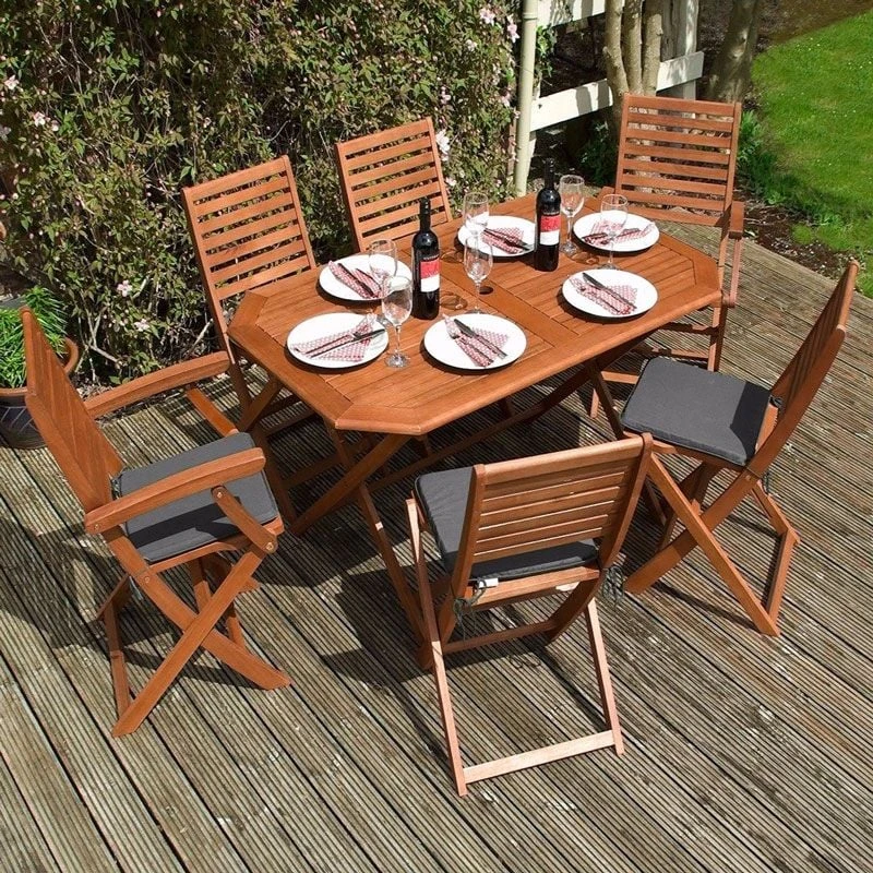 Rowlinson Plumley 7 Piece Dining Set With Grey Cushions - PLUMGREY6 - Image 2