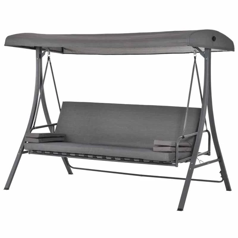 Outsunny 2-in-1 3-Seater Garden Swing Chair - Grey - 84A-180 - Image 3