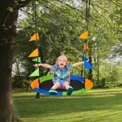 Outsunny Colourful Saucer Tree Swing For Kids With Adjustable Rope - Blue / Green / Orange - 344-031