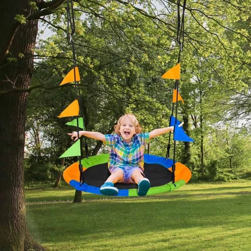 Outsunny Colourful Saucer Tree Swing For Kids With Adjustable Rope - Blue / Green / Orange - 344-031