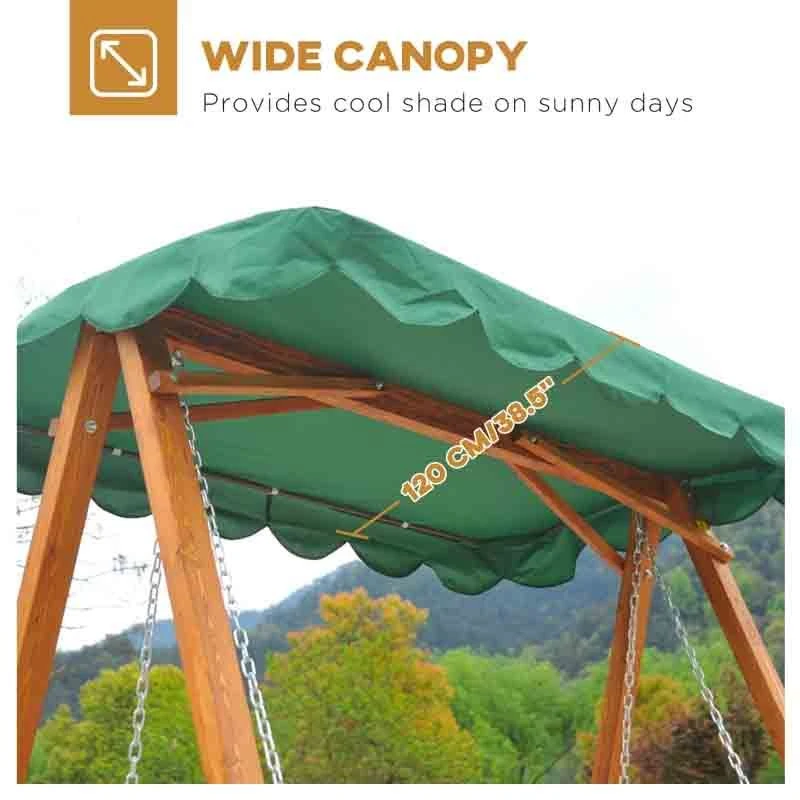 Outsunny 3-Seater Larch Wood Swing Chair -Green - 01-0302 - Image 3