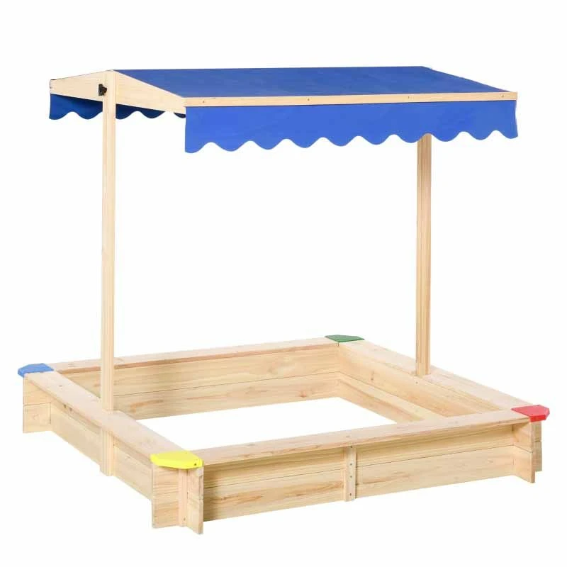 Outsunny Square Wooden Kids Sandpit With Canopy - 343-035 - Image 3