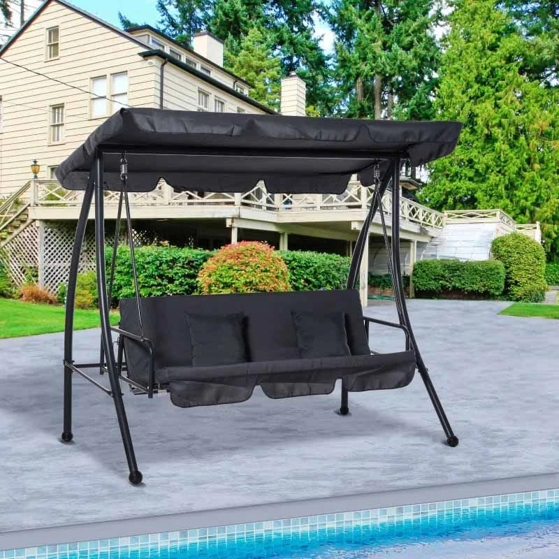 Outsunny 2-in-1 3 Seater Patio Swing Chair - Grey - 84A-062V70 - Image 2