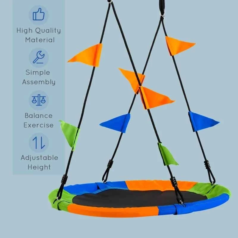 Outsunny Colourful Saucer Tree Swing For Kids With Adjustable Rope - Blue / Green / Orange - 344-031 - Image 4