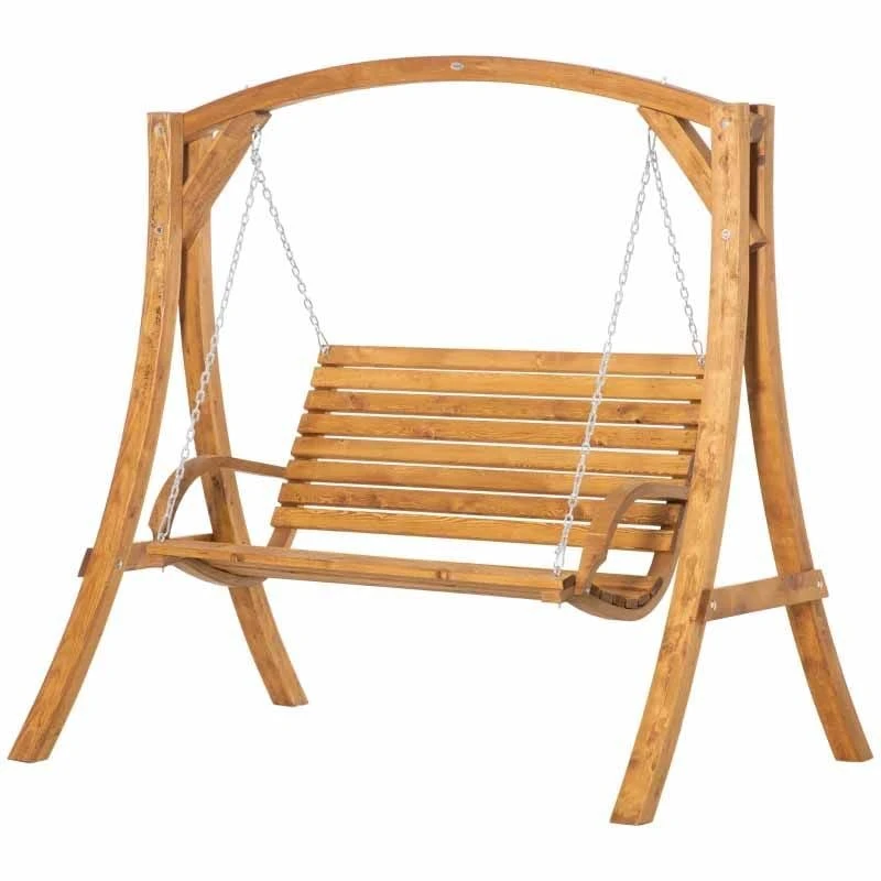 Outsunny 2 Seater Pine Wood Garden Swing Chair - Brown - 84A-219 - Image 4