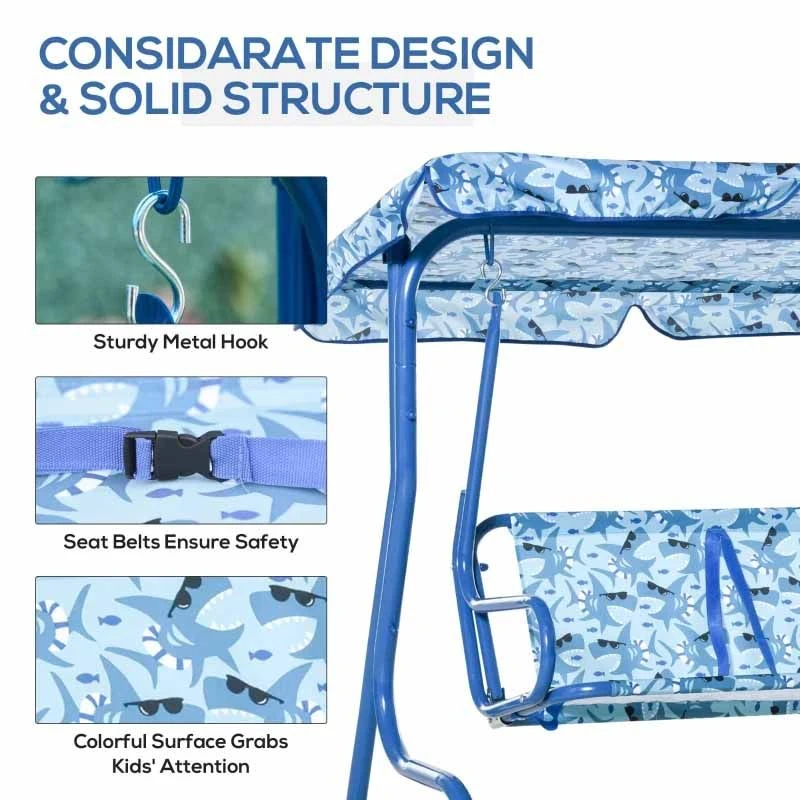 Outsunny 2-Seater Kids Canopy Garden Swing Chair - Blue- 312-026 - Image 4