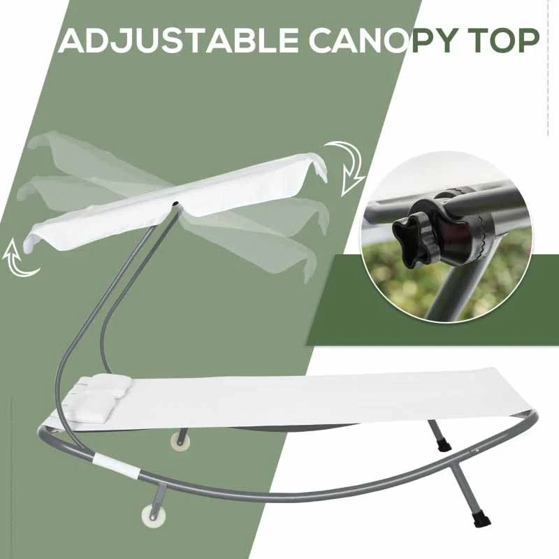 Outsunny Double Hammock Sun Lounger With Canopy - Cream White - 84B-174CW - Image 2