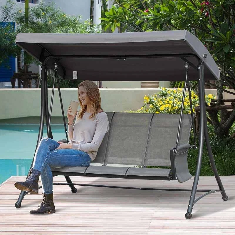 Outsunny 3 Person Porch Swing Chair With High Back - Charcoal Grey - 84A-110CG - Image 3
