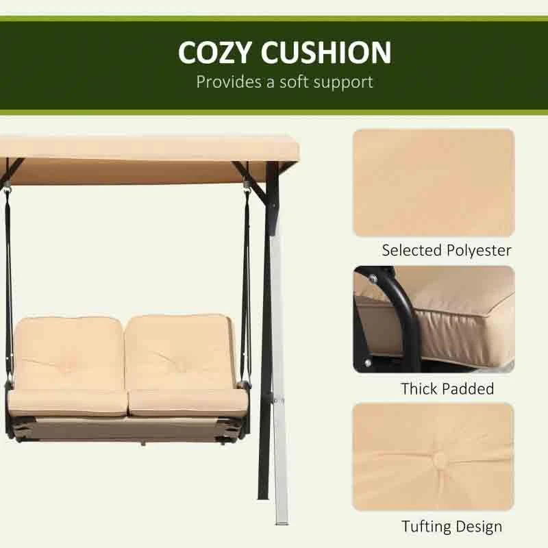 Outsunny 2 Seater Garden Outdoor Swing Chair - Beige - 01-0891 - Image 3