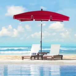 Outsunny Aluminium Umbrella Parasol 200Lx125Wx235Hcm - Red - 84D-016RD