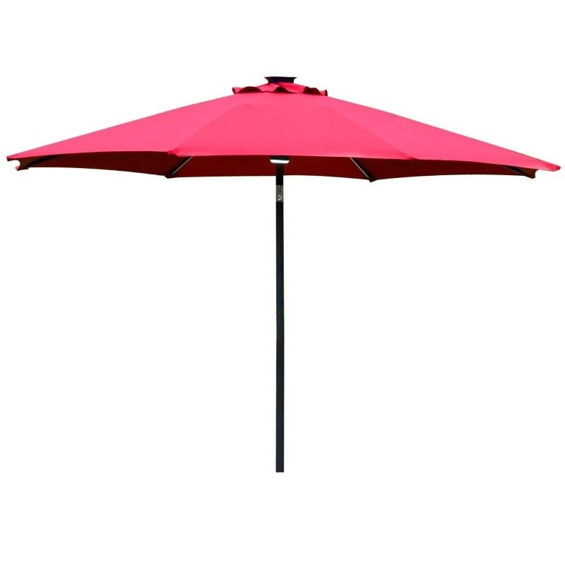 Outsunny 2.7m Parasol With LED Solar Light - Red - 84D-105WR - Image 2