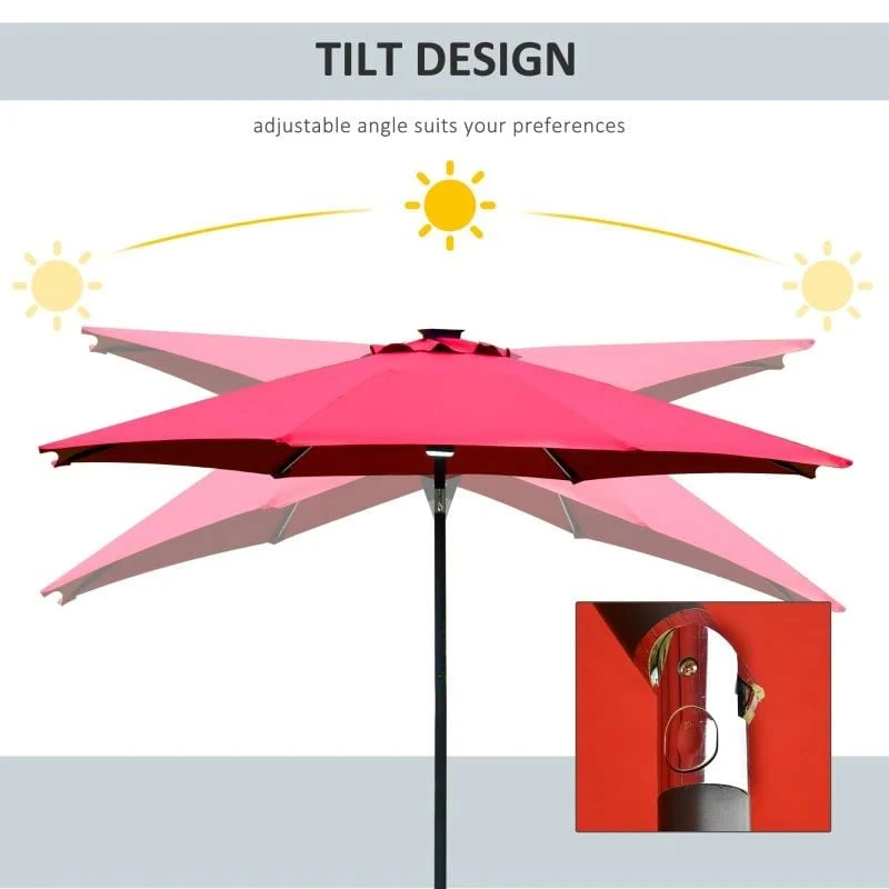 Outsunny 2.7m Parasol With LED Solar Light - Red - 84D-105WR - Image 8