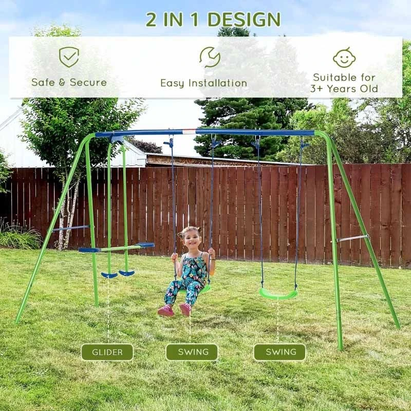 Outsunny Double Swing & Glider Seat Set - Blue / Green - 344-035 - Image 4