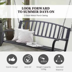 Outsunny Metal 2-Seater Outdoor Swing Chair - Black - 84A-035