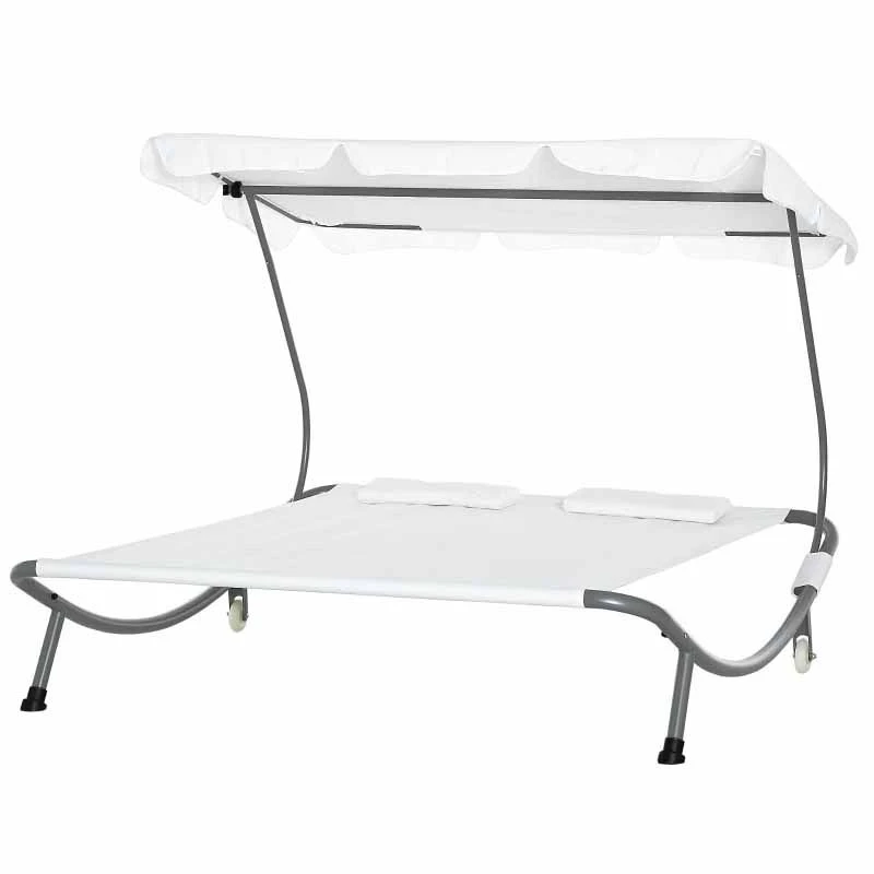 Outsunny Double Hammock Sun Lounger With Canopy - Cream White - 84B-174CW - Image 3