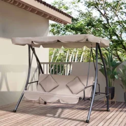 Outsunny 2 In 1 Garden Swing Chair - Beige -84A-062