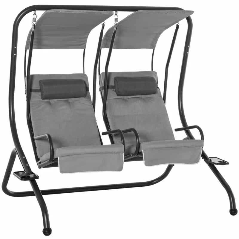 Outsunny 2 Seater Separate Canopy Swing Chair - Grey - 84A-052V70 - Image 2