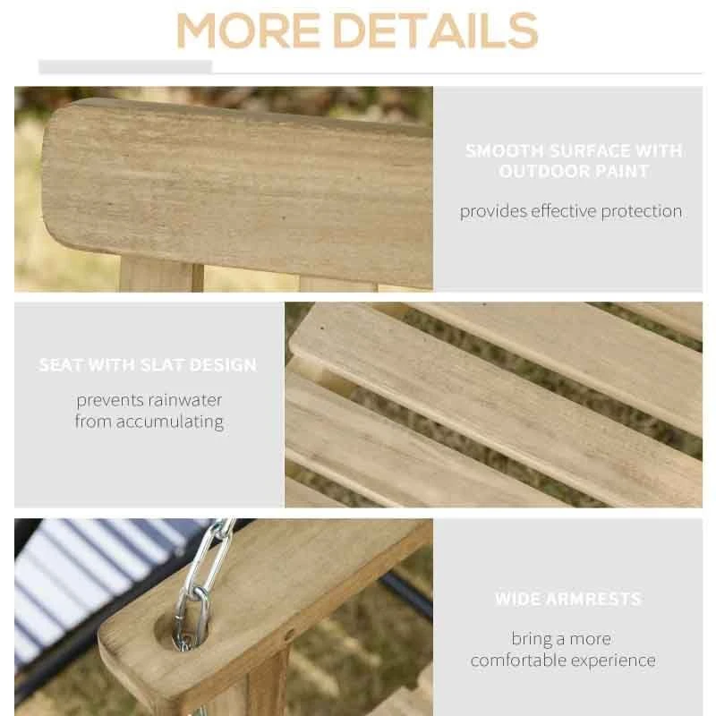 Outsunny 2 Seater Wooden Swing Chair - Natural - 84A-154ND - Image 3