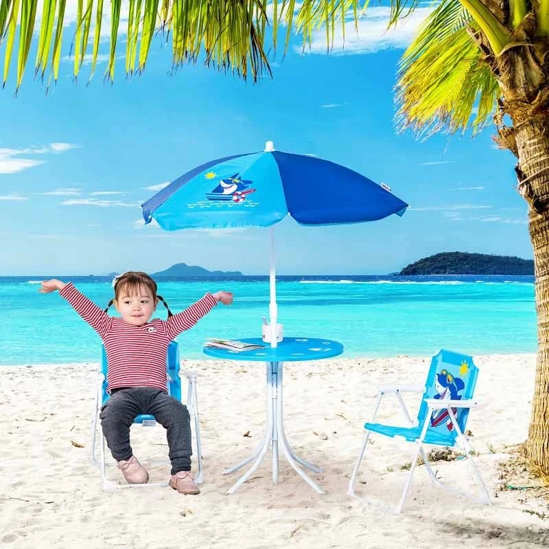 Outsunny Kids Picnic & Table Chair Set - Shark Design - Blue - 312-066BU - Image 5