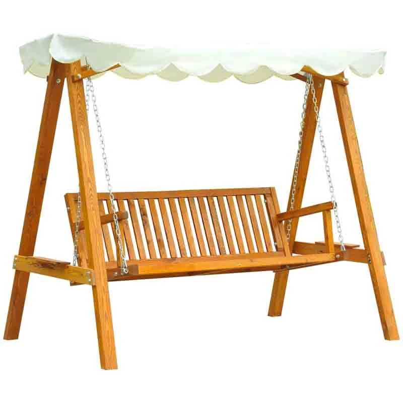 Outsunny 3-Seater Wooden Garden Swing Chair - Cream - 01-0301 - Image 4