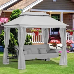 Outsunny Convertible Swing Chair With Gazebo - Light Grey - 84A-102V70GY