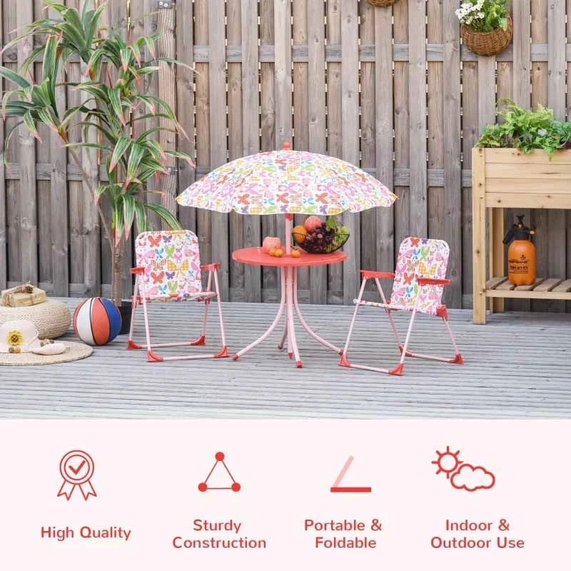 Outsunny Kids Folding Picnic Table And Chairs Set - Butterfly Pattern - 312-025PK - Image 2