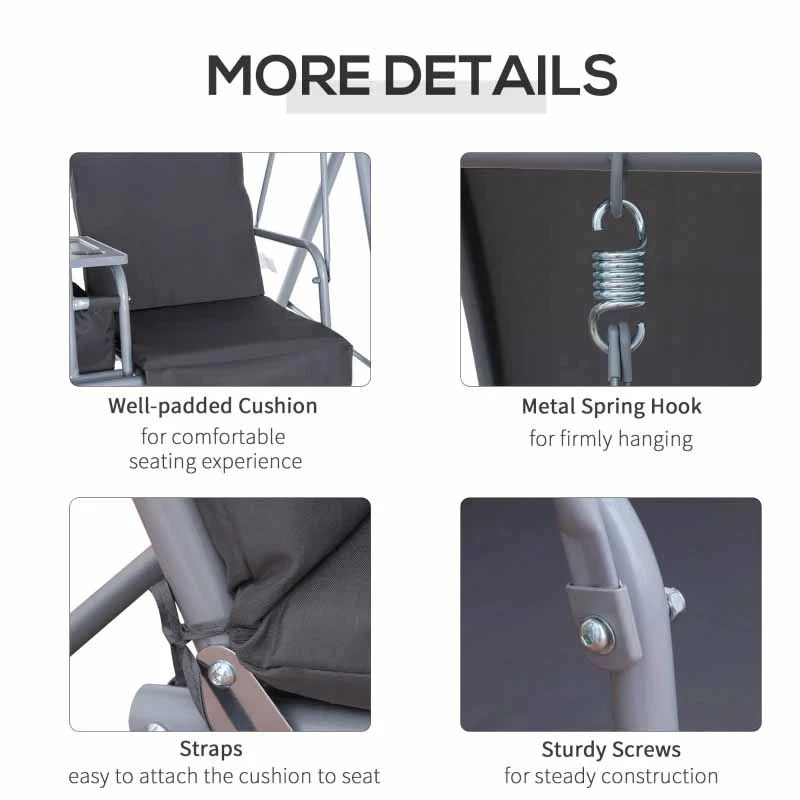 Outsunny 2-Seater Swing Chair With Table - Grey - 84A-057V70 - Image 2