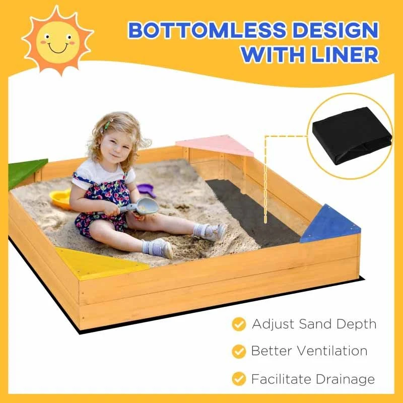 Outsunny Kids Wooden Sand Pit With Four Seats - 343-058V00ND - Image 4