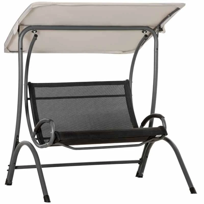 Outsunny 2 Seater Curve Swing Chair With Canopy - Beige / Black - 84A-214 - Image 2